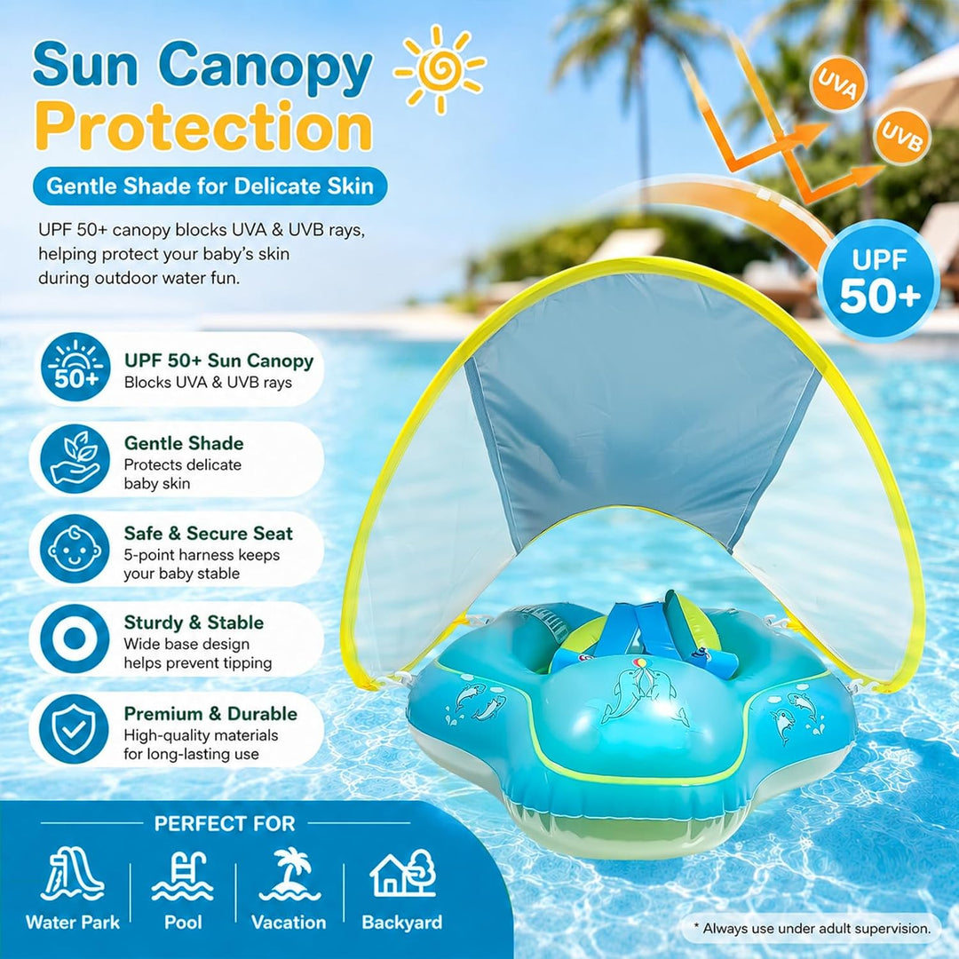 Baby Schwimmring mit Sonnendach, Schwimmring Baby ab 3 Monate, Aufblasbarer Baby Swim Float mit Sich