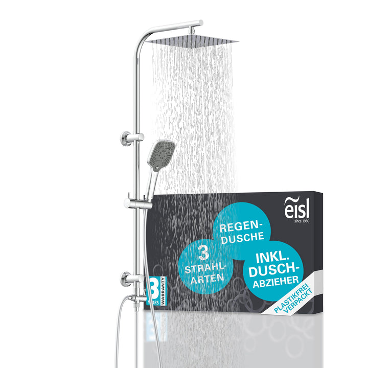 EISL EASY DELUXE Duschset, Duschsystem ohne Armatur 2 in 1 mit grosser Edelstahl Regendusche (300 x