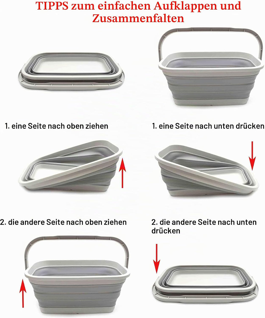 SAMMART 11,6L zusammenklappbarer Eimer (Grau, 1) Grau 1, Grau 1