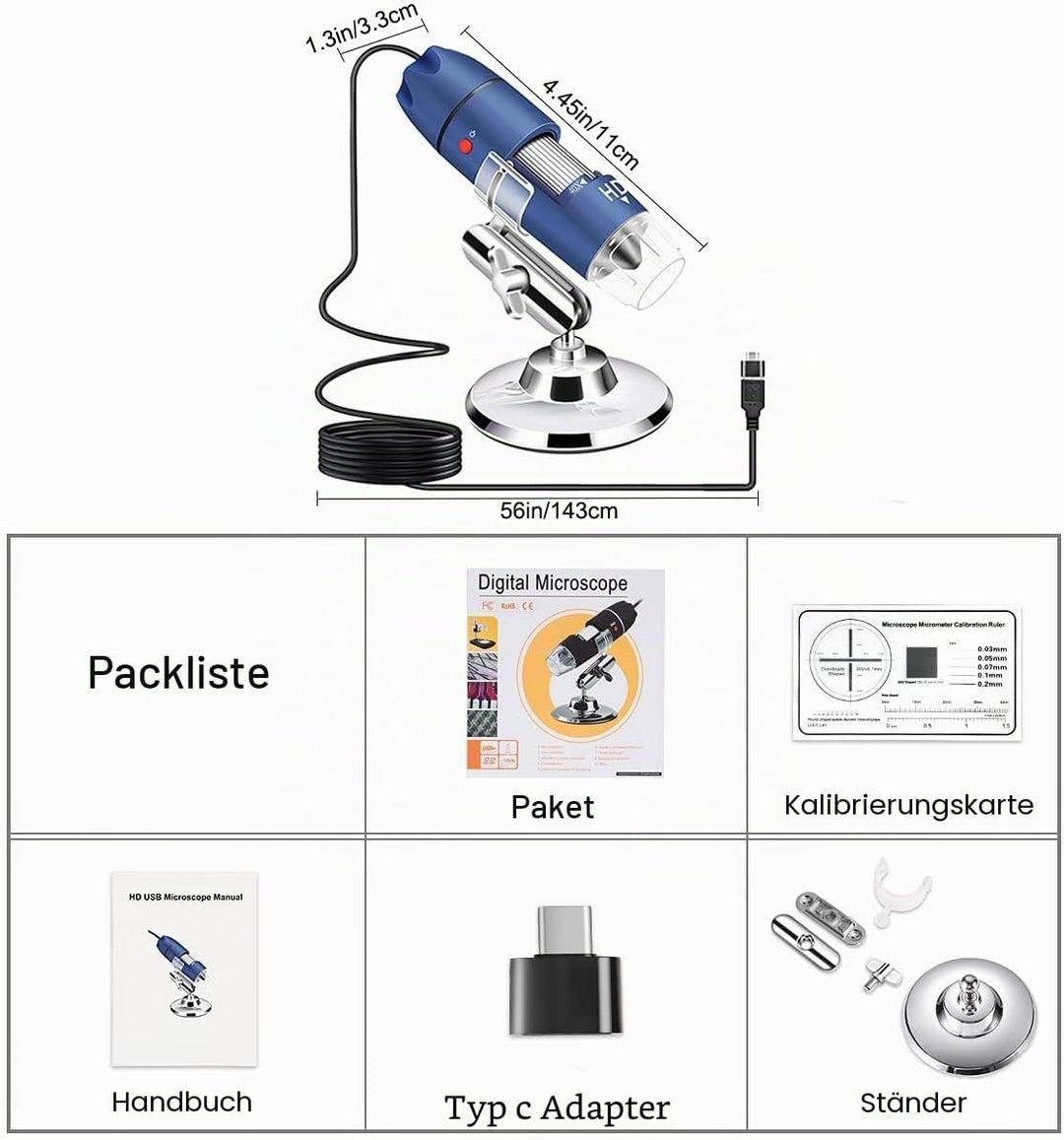 Jiusion 2K HD 2560x1440P USB Digitalmikroskop für Android Handy und Tablet Windows Mac Linux, 40X bi