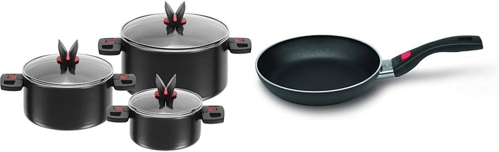 BALLARINI Topfset, 3-tlg., Inkl. 3 Glasdeckel, Antihaftbeschichtet, schwarz & Click & Cook Pfanne 24