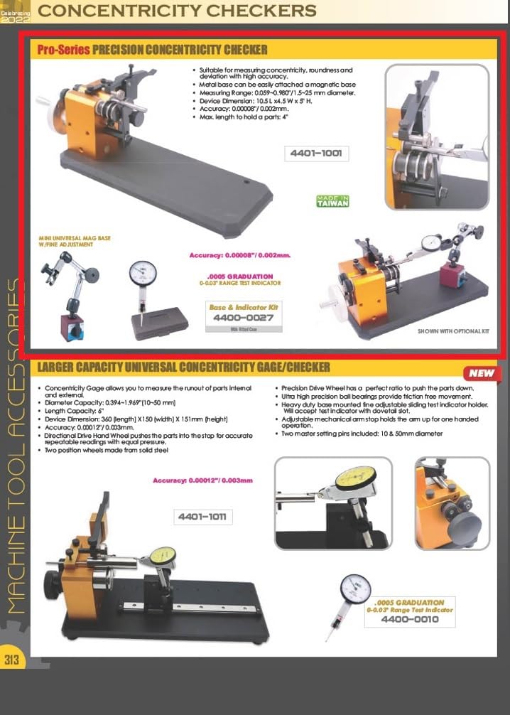 HHIP 4400-0027 Dial Test Indicator and Mini Magnetic Base Kit, 0-0.03" Range, 0.0005" Graduation Fei
