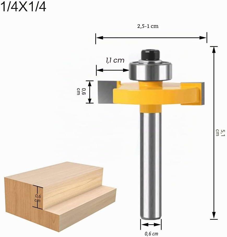 WSOOX 4-tlg Nutfräser Set Falzfräser Bit Set, Schaft 1/4 Zoll, Falzfräser mit 6 Kugellagersatz (1/8"
