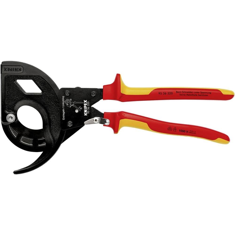 Knipex Kabelschneider (Ratschenprinzip, Dreigang) schwarz atramentiert, isoliert mit Mehrkomponenten