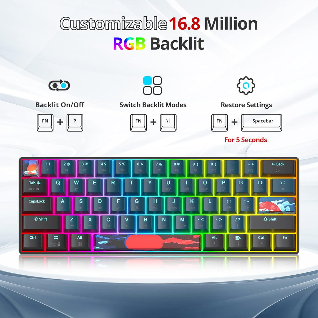 SOLIDEE mechanische gaming tastatur 60 prozent,61 Tasten kompakte mechanische tastatur RGB Hintergru