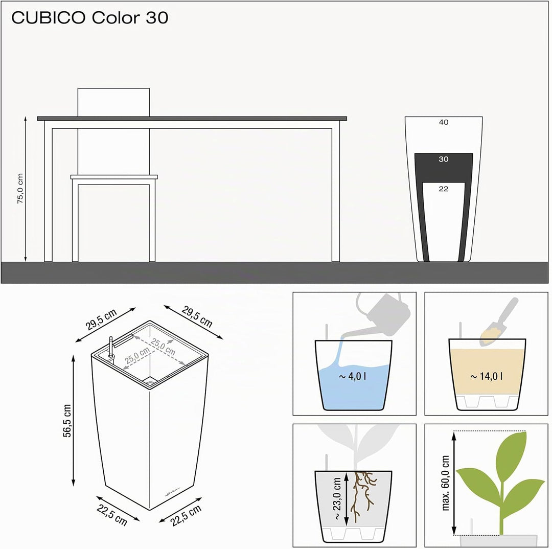 LECHUZA CUBICO Color 30 weiss 13130 Weiss 29.5x29.5x56.5 cm, Weiss 29.5x29.5x56.5 cm
