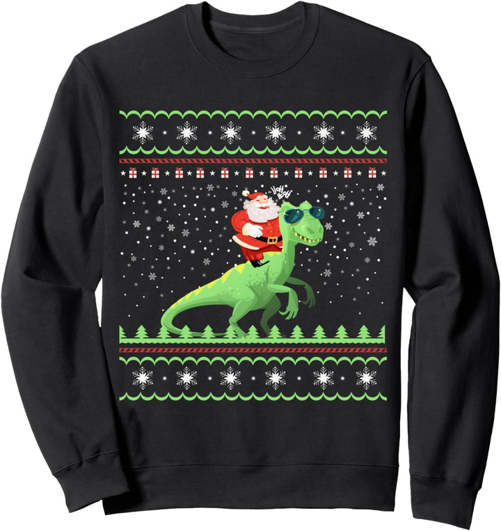 Santa Riding T-rex - Dinosaur Gifts - Dino Ugly Christmas Sweatshirt
