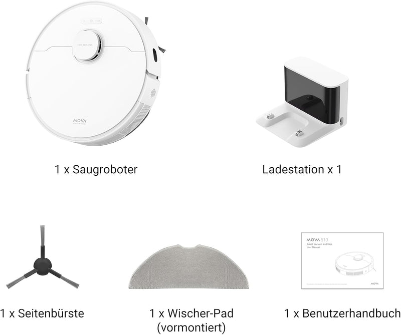 dreame Mova S10 Saugroboter, 7,000Pa Saugkraft, 3DAdapt-Hindernisvermeidung, 7 mm Moppanhebung, S10