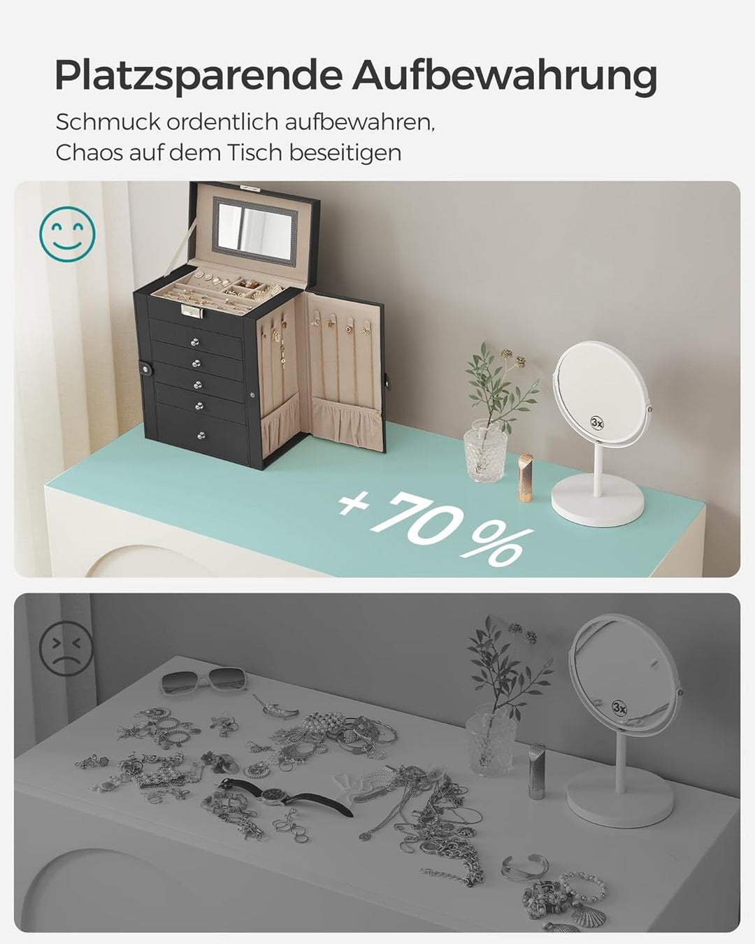 SONGMICS Schmuckkasten, grosse Schmuckschatulle mit 6 Ebenen, Schmuckkästchen mit seitlichen Klapptü