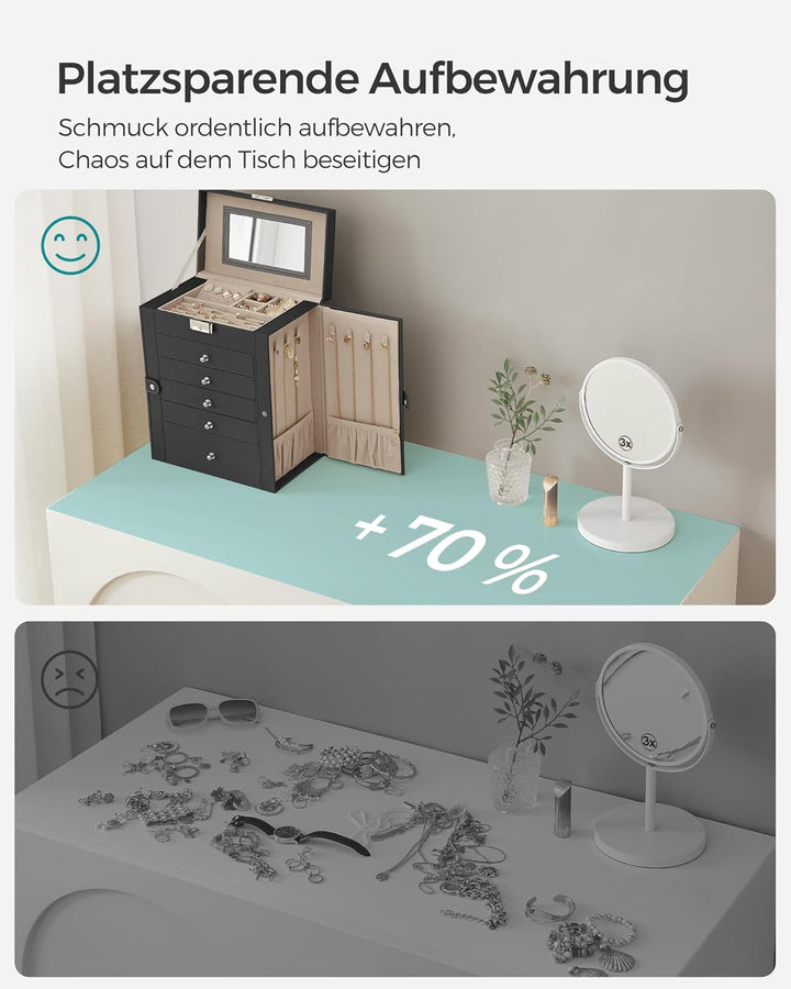 SONGMICS Schmuckkasten, grosse Schmuckschatulle mit 6 Ebenen, Schmuckkästchen mit seitlichen Klapptü