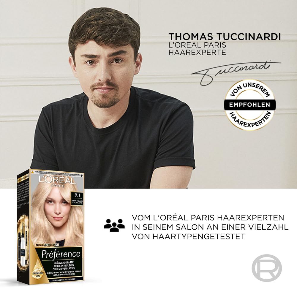 L'Oréal Paris Permanente Haarfarbe, Haarfärbeset mit Coloration und Farbglanz-Pflegebalsam, Préféren