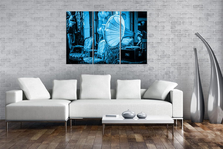 Plattenspieler Effekt: Zeichnung Format: 3-teilig 120x80 als Leinwandbild, Motiv fertig gerahmt auf