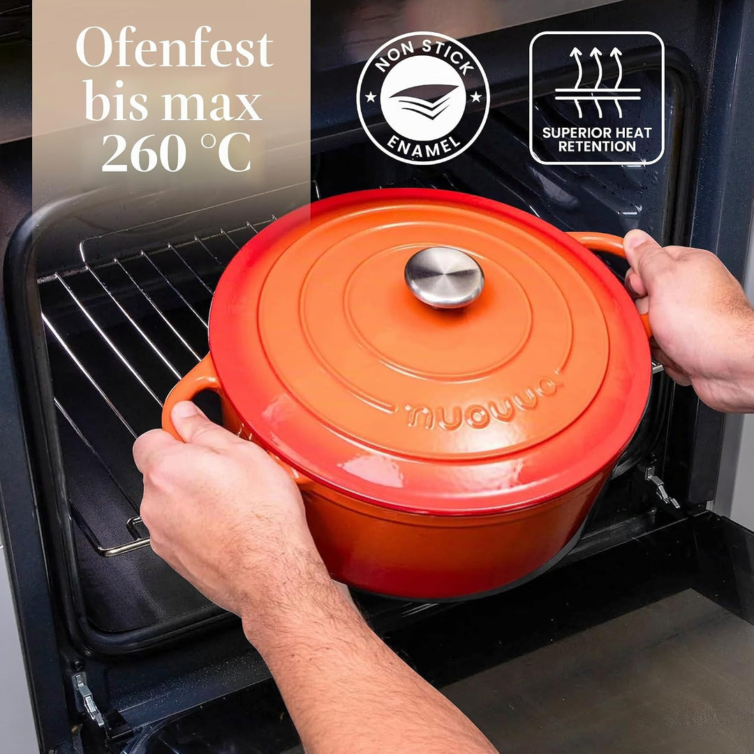 Nuovva Topf aus Gusseisen mit Deckel, antihaftbeschichtet, ofenfest, emailliert, stabiles Dutch Oven