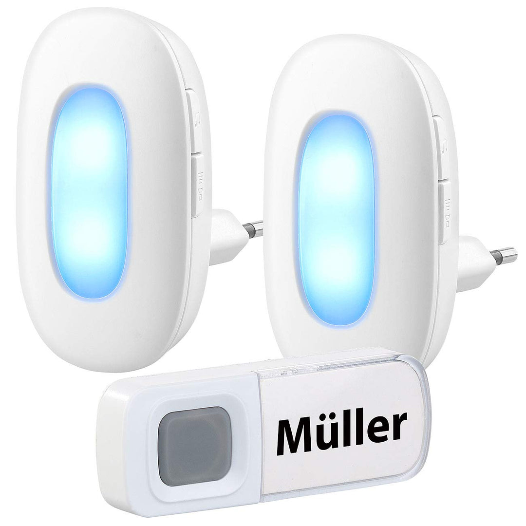 Klingel mit Lichtsignal: Steckdosen-Funk-Klingel mit optischem Signal &amp; zweitem Empfänger, IP54 (Tür