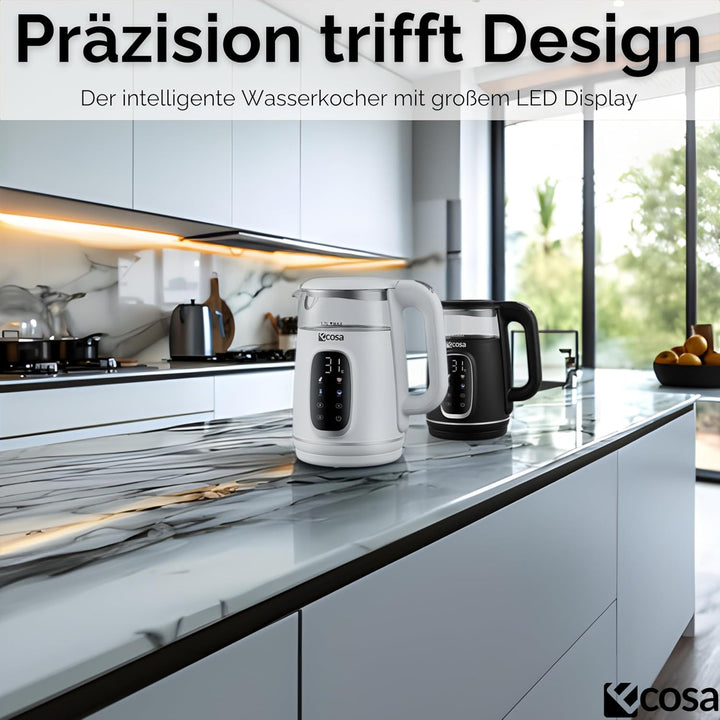 Ecosa® Wasserkocher mit Temperatureinstellung Glas Edelstahl - Teekocher - 1,7 Liter 2.200 Watt - BP