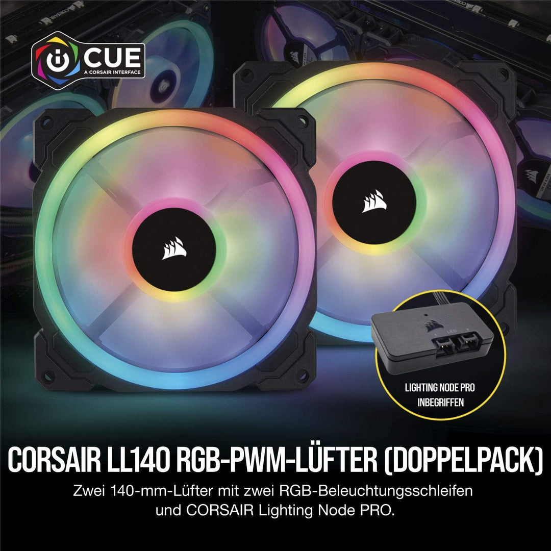 Corsair LL140 RGB LED PWM PC-Gehäuselüfter (140mm Dual Licht Loop RGB LED, Zweierpack mit Lighting N