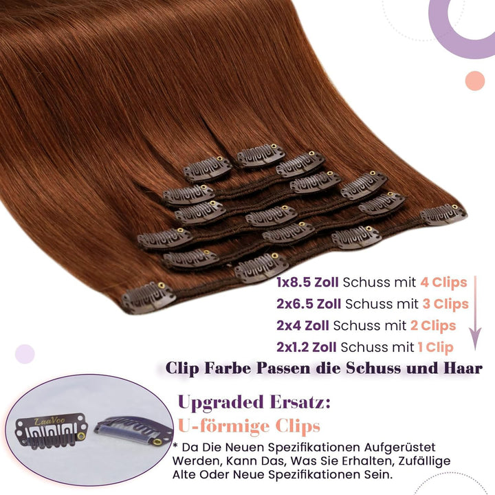LaaVoo Clip in Extensions Echthaar,Rotbraun Haarverlängerung Clip in Echthaar Extensions Clip in Ech