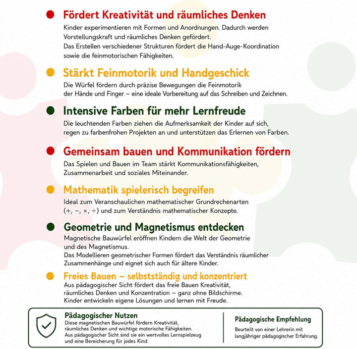 Magnetische Lernwürfel, 32 Stück Magnetbausteine, Lernspielzeug für Kinder ab 3 Jahren, Bunt