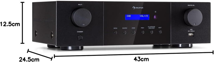 Auna AMP-4000 DAB HiFi-Stereo-Verstärker, DAB+-Radio, USB Fernbedienung, Amplifier mit LED-Display,