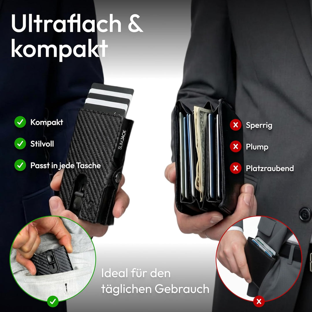 SLIMJACK Smart Wallet mit Münzfach - Kreditkartenetui mit RFID-Schutz - Geldbeutel für Herren - Alum