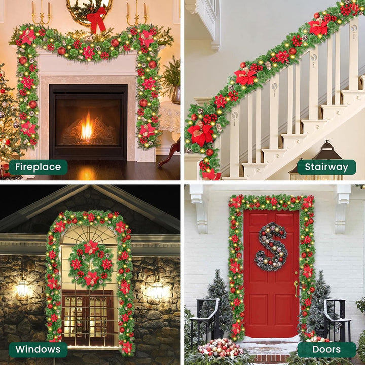 Weihnachtsgirlande mit Beleuchtung, 2.7M Girlande Weihnachten Batterie 30LED Warmweiss Tannengirland
