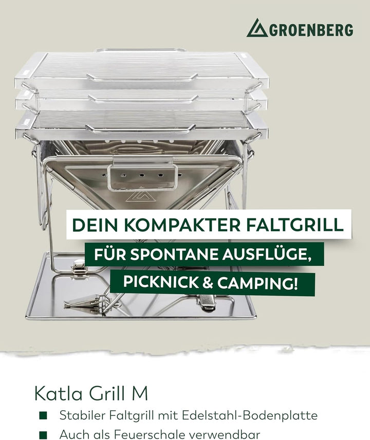 Groenberg Katla Mobiler Faltbarer Camping Holzkohl Grill zum Mitehmen, inklusive Tragetasche, Grösse
