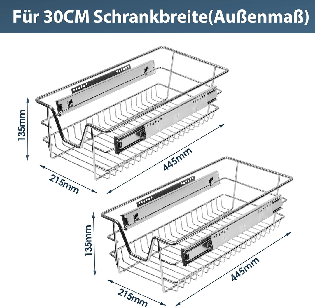 Vigevee 2x 30cm Teleskopschublade Küchenschublade, Teleskop Küchen Regal Schublade Hohe Qualität, Au