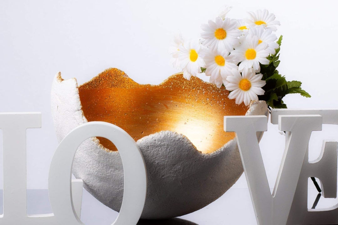 Stoamandal Dekoschale gold - M (20cm) - Beton weiss - Unikat handmade - Geburtstagsgeschenk - Einzig