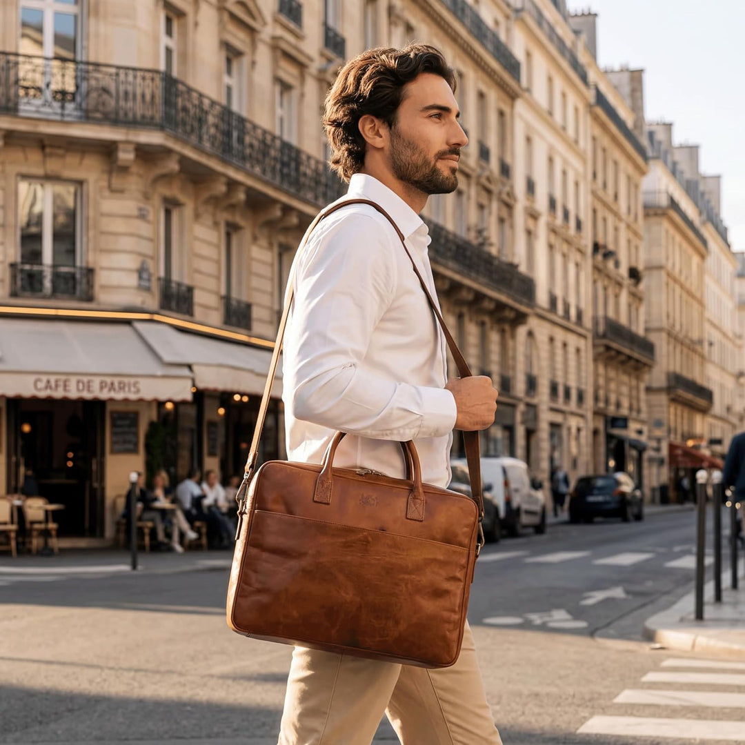 SID & VAIN grosse Laptoptasche echt Leder - 15 Zoll Laptop Business-Tasche CEDAR gross - Aktentasche