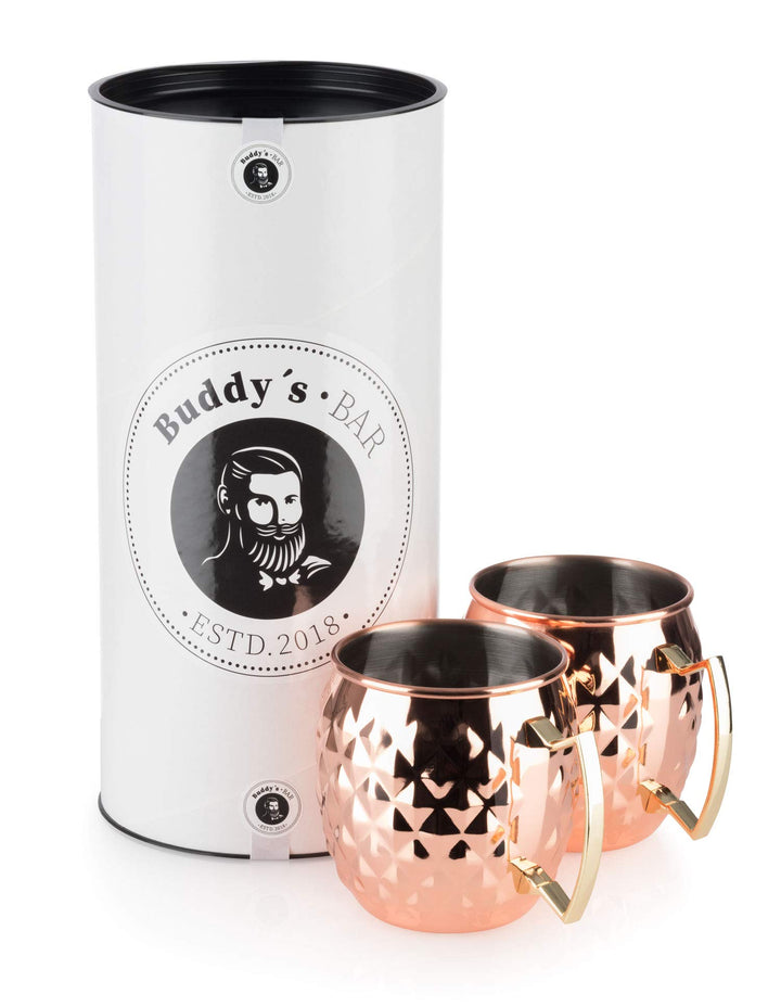 2 Moscow Mule Becher, 500 ml, hochwertige Edelstahl-Becher mit Ananas Struktur, lebensmittelecht, Pi