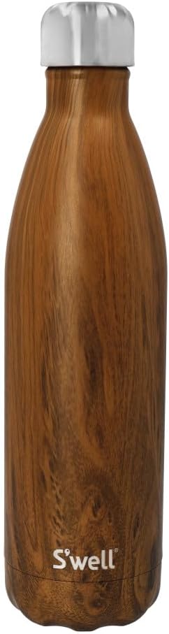 S'well Wiederverwendbare Wasserflasche aus Edelstahl, 750 ml, Teakholz, dreifach isolierte und ausla