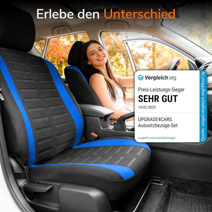 Upgrade4cars Autositzbezüge Set für die Vordersitze Version 2026 | Auto-Schonbezüge Universal in Bla