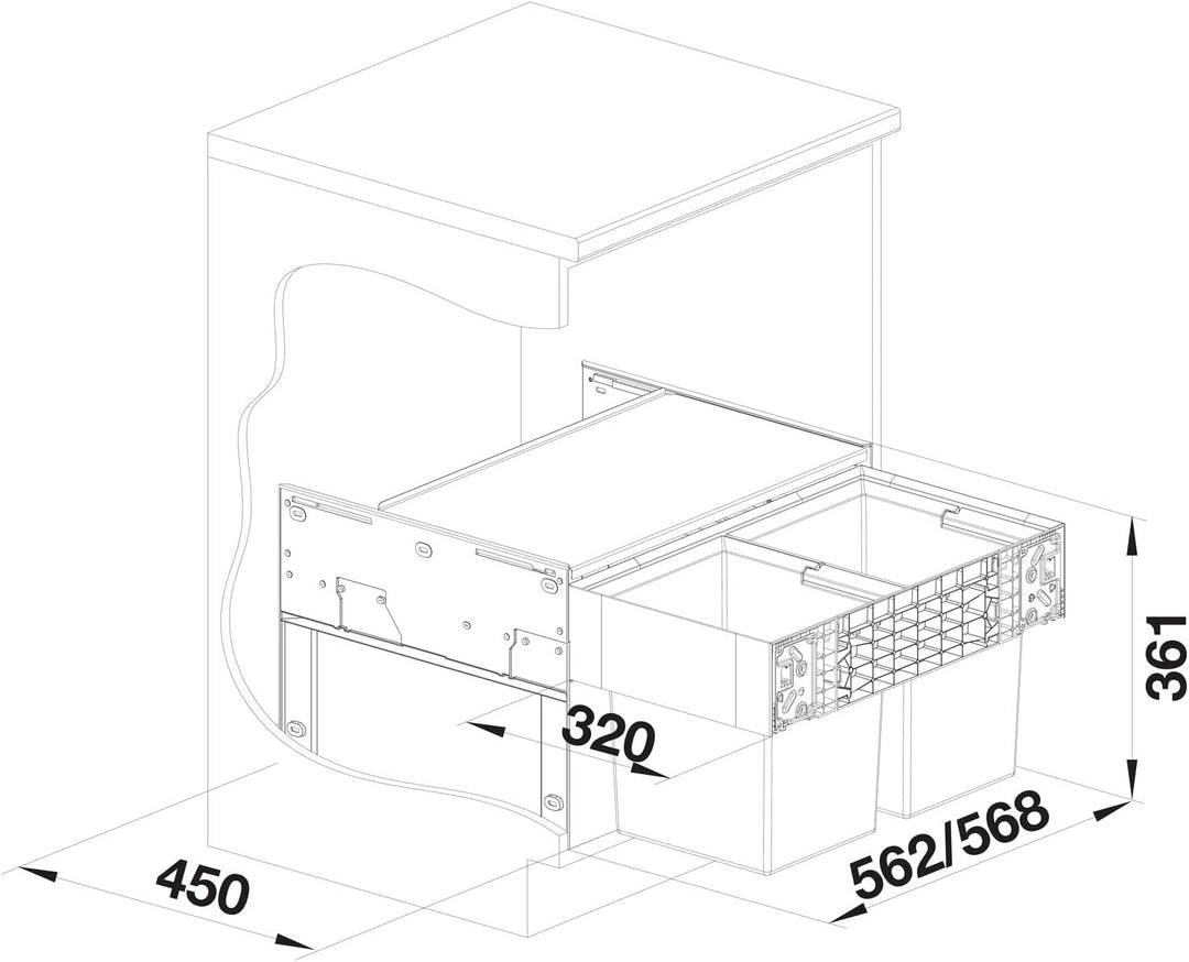BLANCO SELECT II Compact 60/2 | Kunststoff, Aluminium | 60er Unterschrank | Auszugssystem zur Fronta
