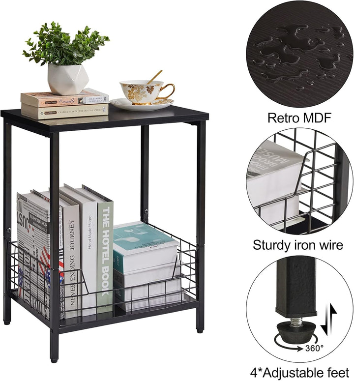 YMYNY Beistelltisch, Kaffeetisch mit 2 Ebenen, Ablagekorb, Laptoptisch, Nachttisch, Sofatisch, Couch