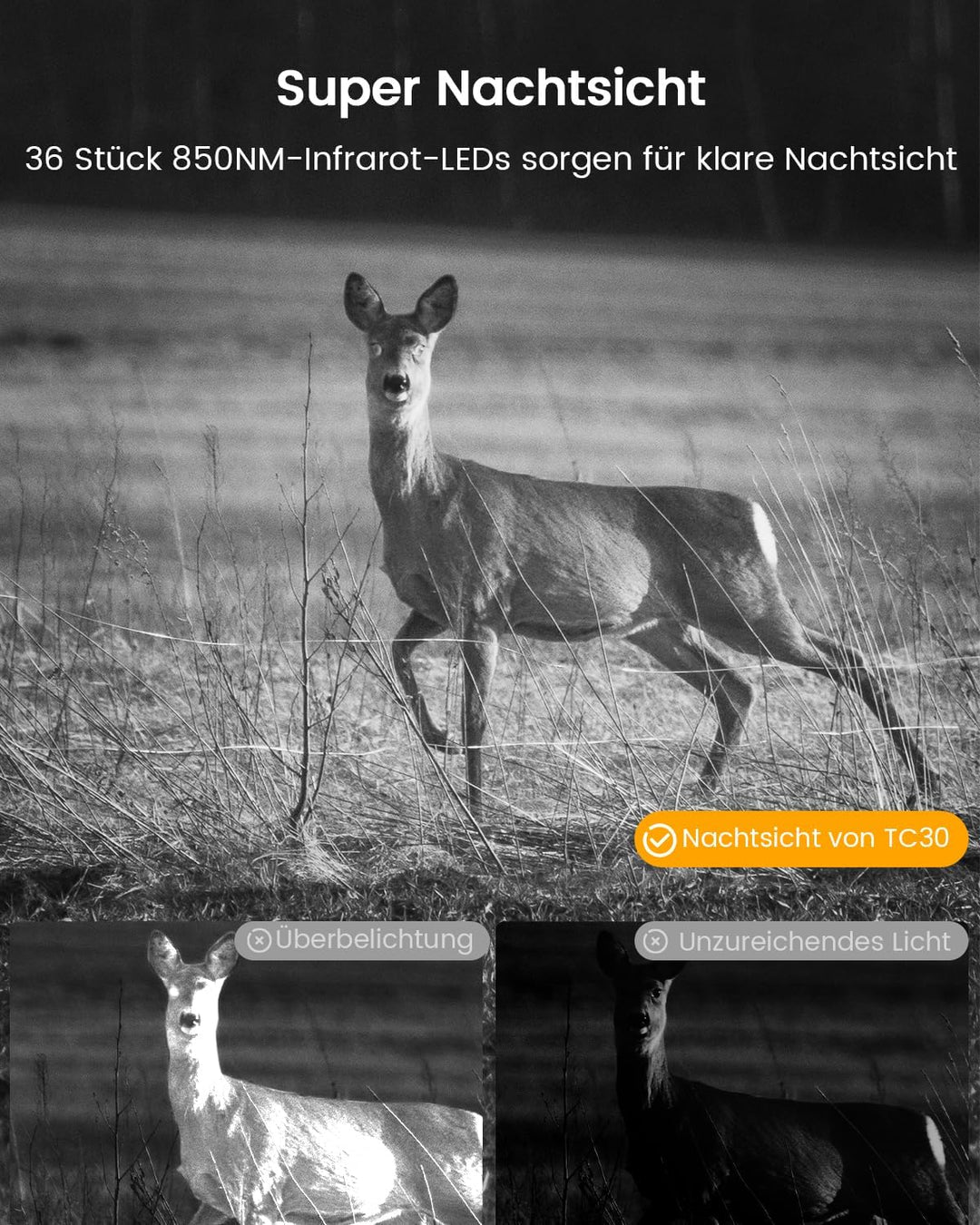usogood Jagdkamera, Nachtsicht 36 Megapixel 4k HD Jagdkamera, IR Nachtsicht Tierfalle Kamera mit 8 w