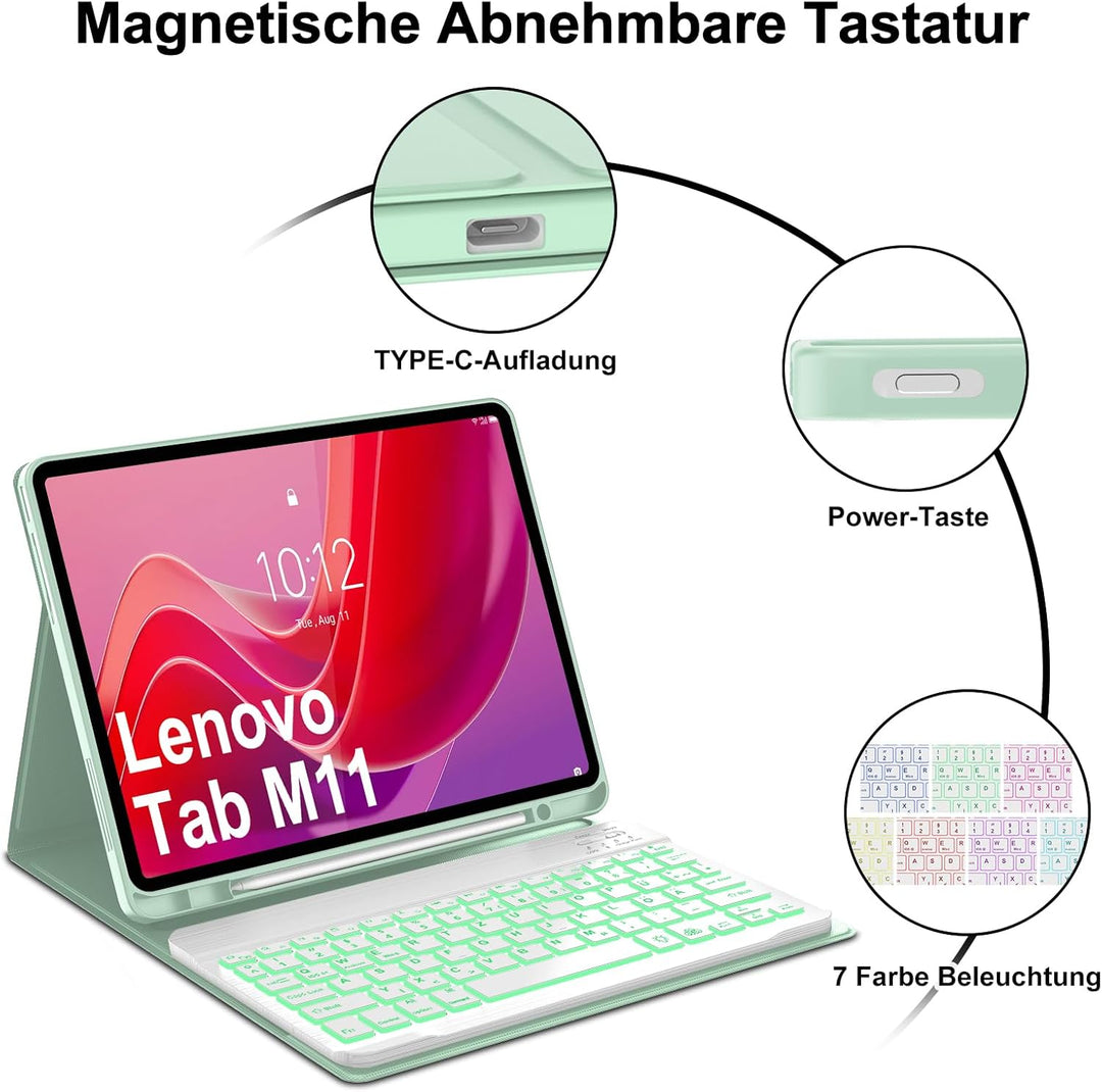 Tastatur Hülle für Lenovo Tab M11 11'' 2024, Lenovo Tab M11 Tablet Magnetisch Abnehmbarer Tastatur m