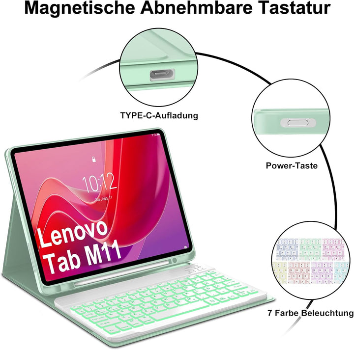 Tastatur Hülle für Lenovo Tab M11 11'' 2024, Lenovo Tab M11 Tablet Magnetisch Abnehmbarer Tastatur m