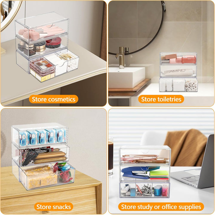 3 Stück Kosmetik-Organizer-Schubladen,Badezimmer Organizer Mini mit Schubladen.Stapelbare Transparen