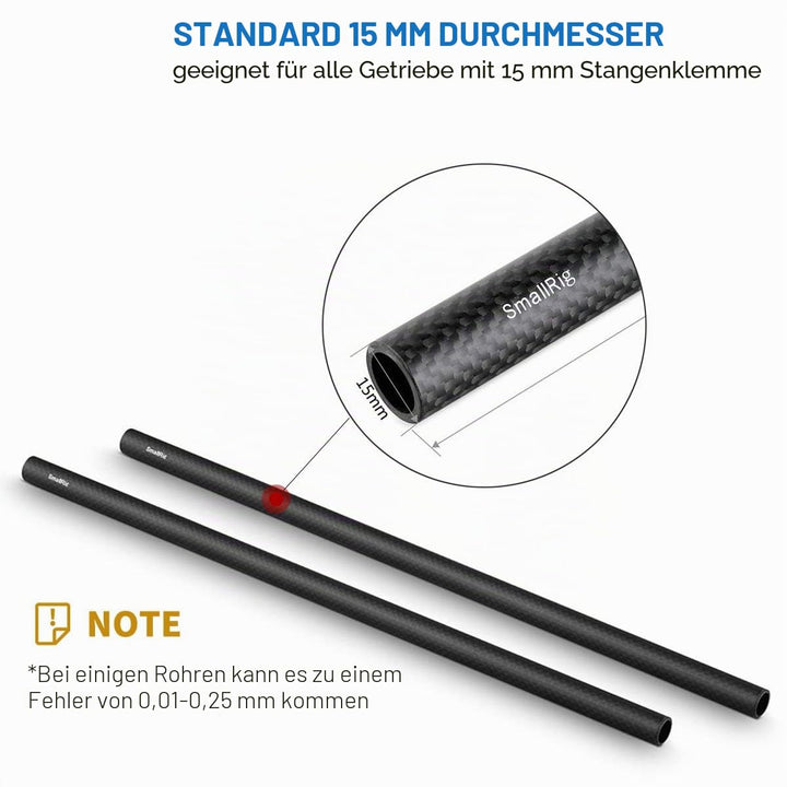 SMALLRIG DSLR Rigs 15mm Carbon Fiber Stangen - 30cm / 12inch (2 Stück) - 851 12 inch/ 30cm, 12 inch/