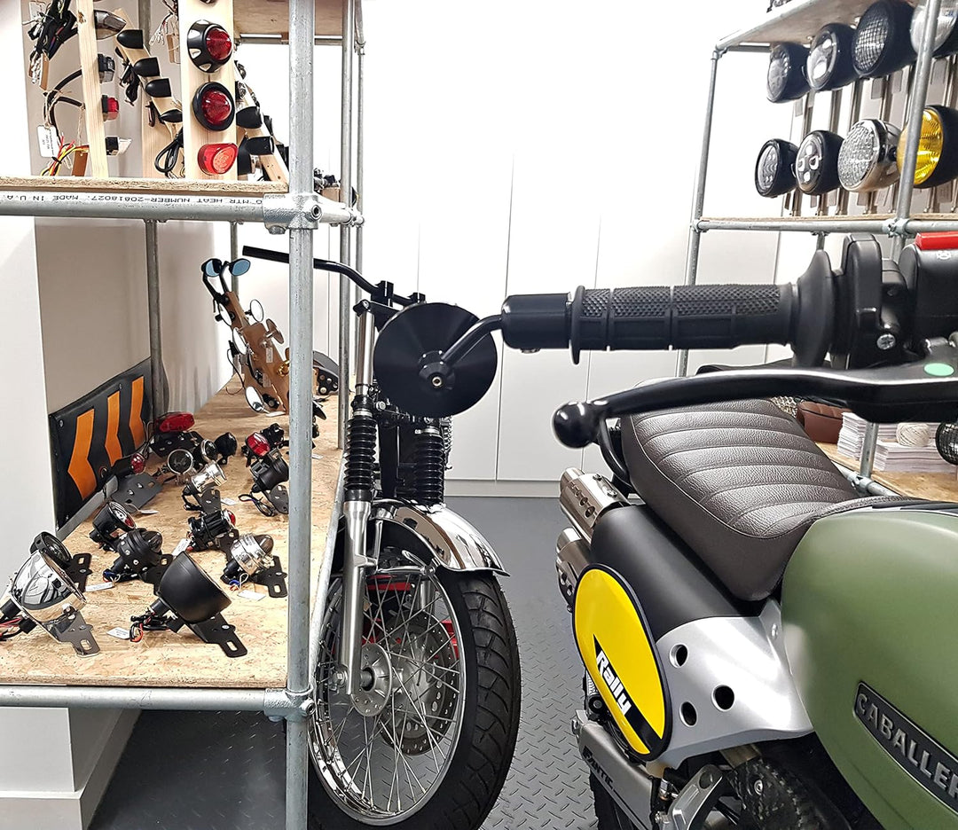 Motorrad Lenker Endspiegel, seitliche Rückansicht, SCHWARZ mit konvexem Glas für 22mm Lenker