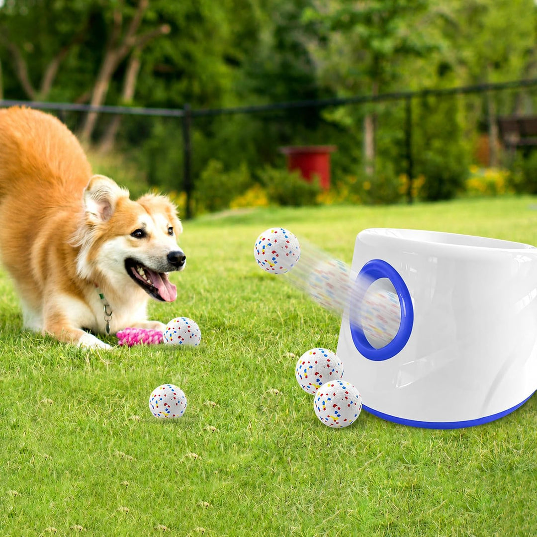 Ballwurfmaschine für Hunde, Ballmaschine Hund mit 6 E-TPU Tennisbälle, Interaktives Hundespielzeug E