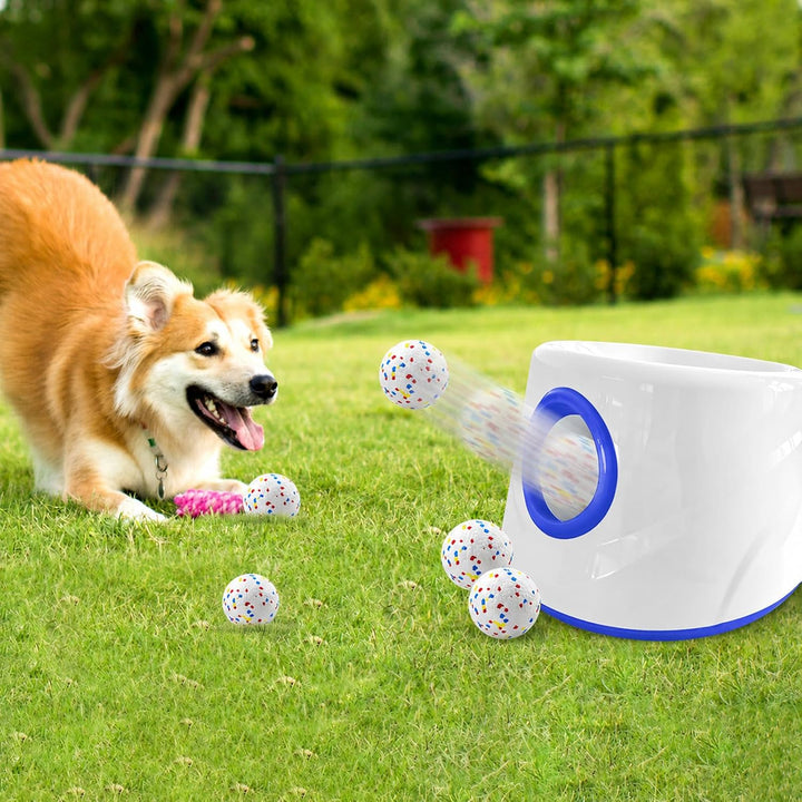 Ballwurfmaschine für Hunde, Ballmaschine Hund mit 6 E-TPU Tennisbälle, Interaktives Hundespielzeug E