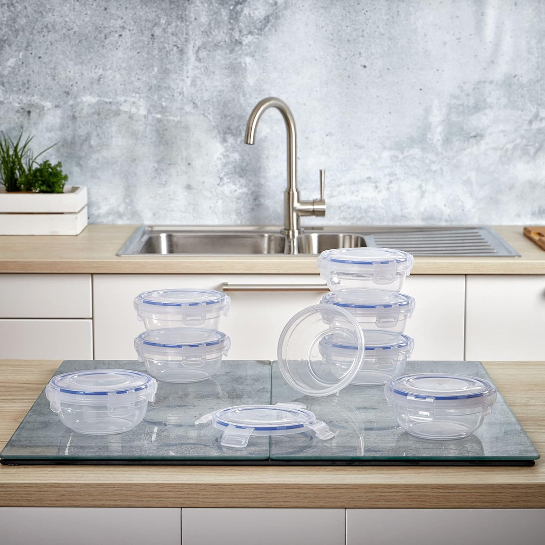 Grizzly Kunststoff Frischhaltedosen Set, 8x Vorratsdosen mit Deckel, flach, rund, stapelbar, bruch-,