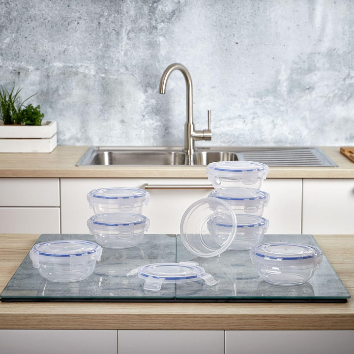 Grizzly Kunststoff Frischhaltedosen Set, 8x Vorratsdosen mit Deckel, flach, rund, stapelbar, bruch-,