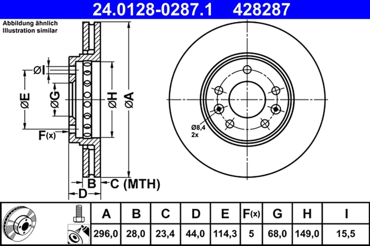 ATE Original Bremsscheibe - 1 Bremsscheibe - 24.0128-0287.1 - ECE-R90 Strassenzulassung