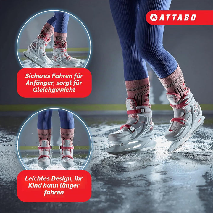 ATTABO KOA Kinder verstellbare Schlittschuhe | Freizeit Eislaufschuhe | PVC &amp; PP Hartschale | Edelst