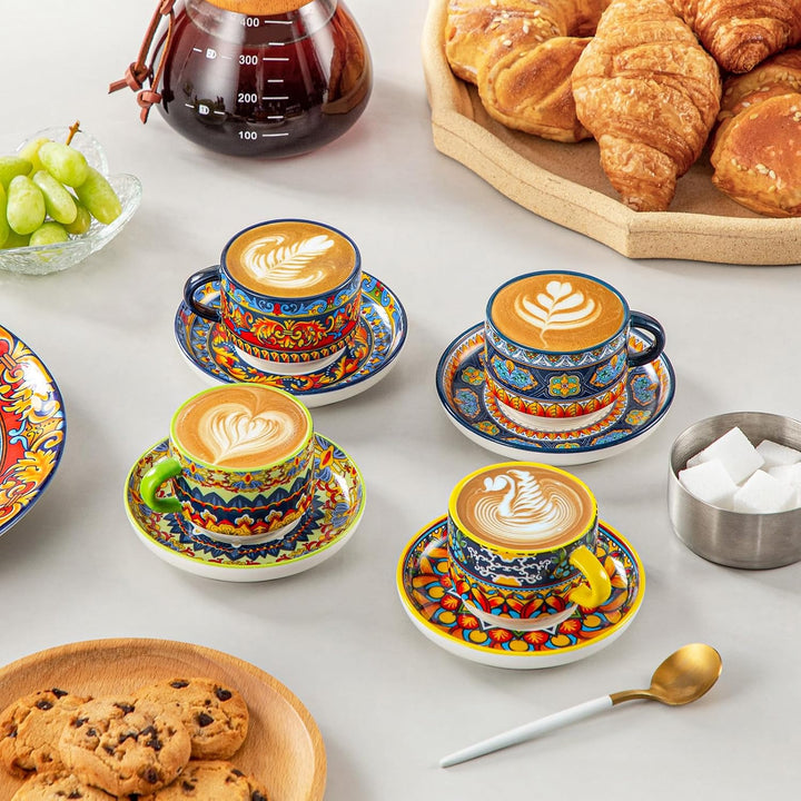 vancasso Espressotassen 4er Set, 90 ml Kaffeetassen mit Untertassen &amp; Metallständer, Stapelbar Dickw