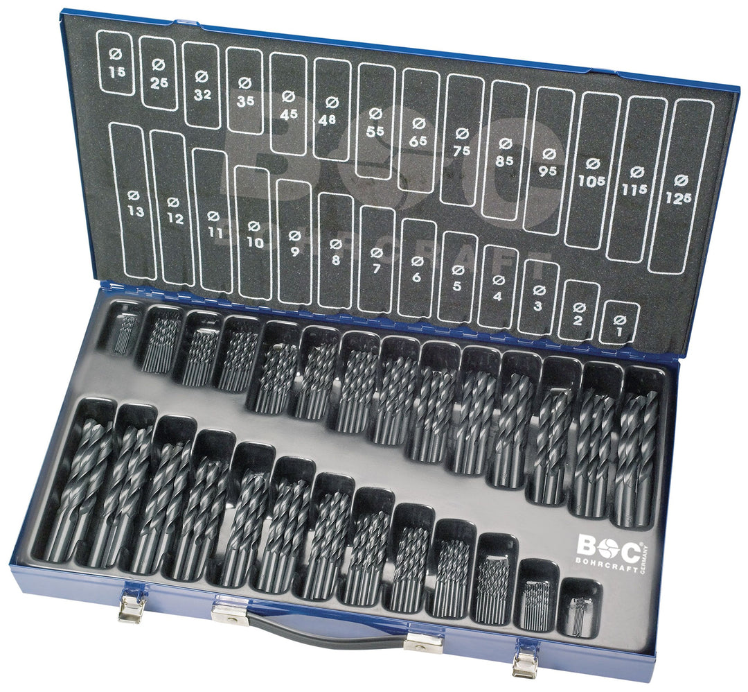 HSS DIN 338 rollg. Typ N in Metallkoffer 220-tlg. 1,0-13,0 x 0,5 stg.+3,3+4,2 mm / M220