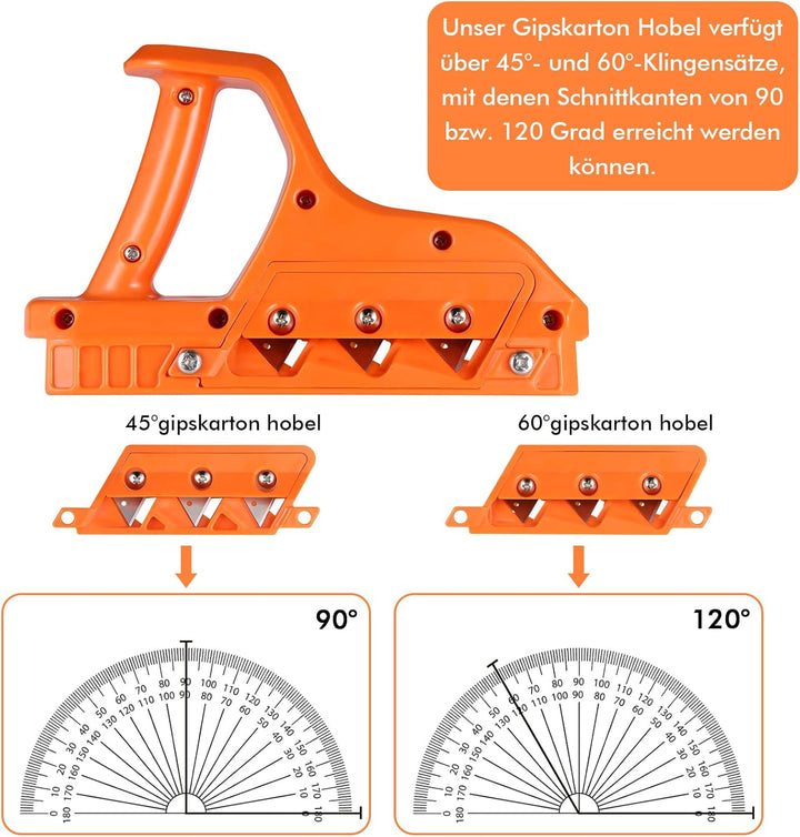 Kantenhobel für Gipskarton, Gipskarton Hobel mit 45° und 60° Klingensatz, Robust Gipskarton Schneide
