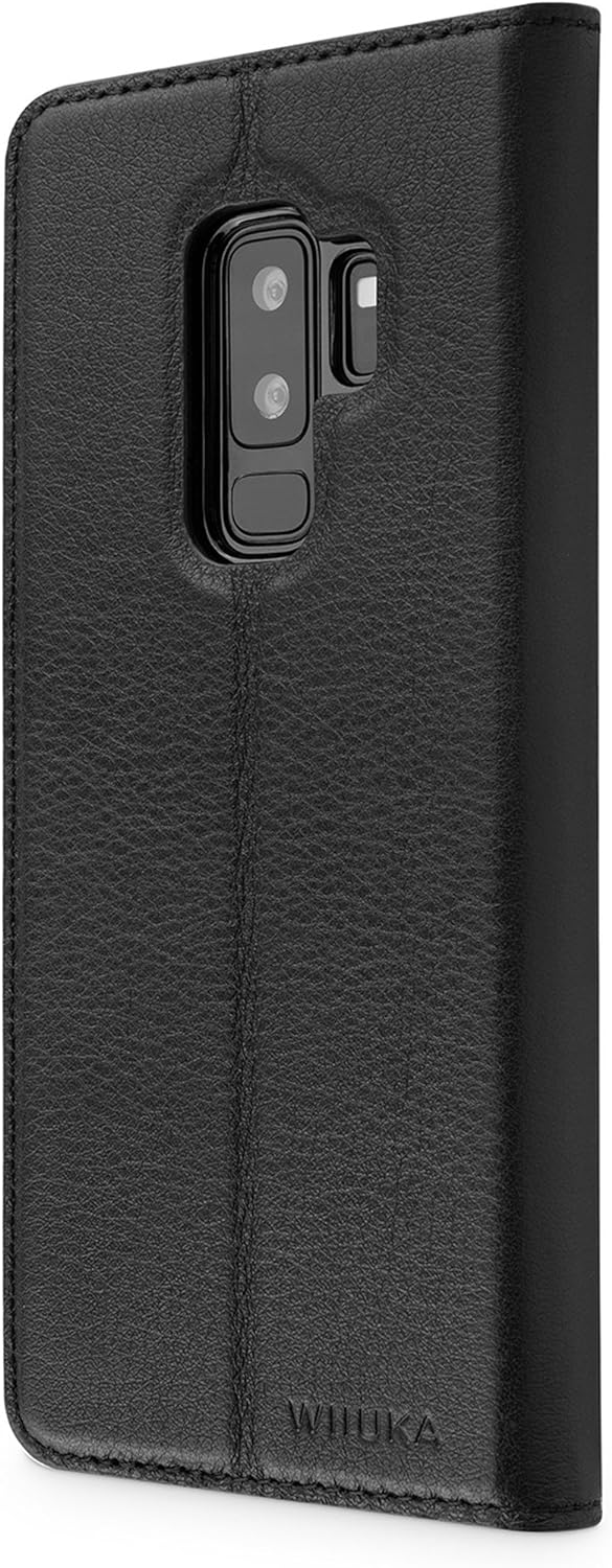 WIIUKA Echt Ledertasche -TRAVEL Nature- für Samsung Galaxy S9+ Plus, Schwarz -DEUTSCHES Leder- mit K